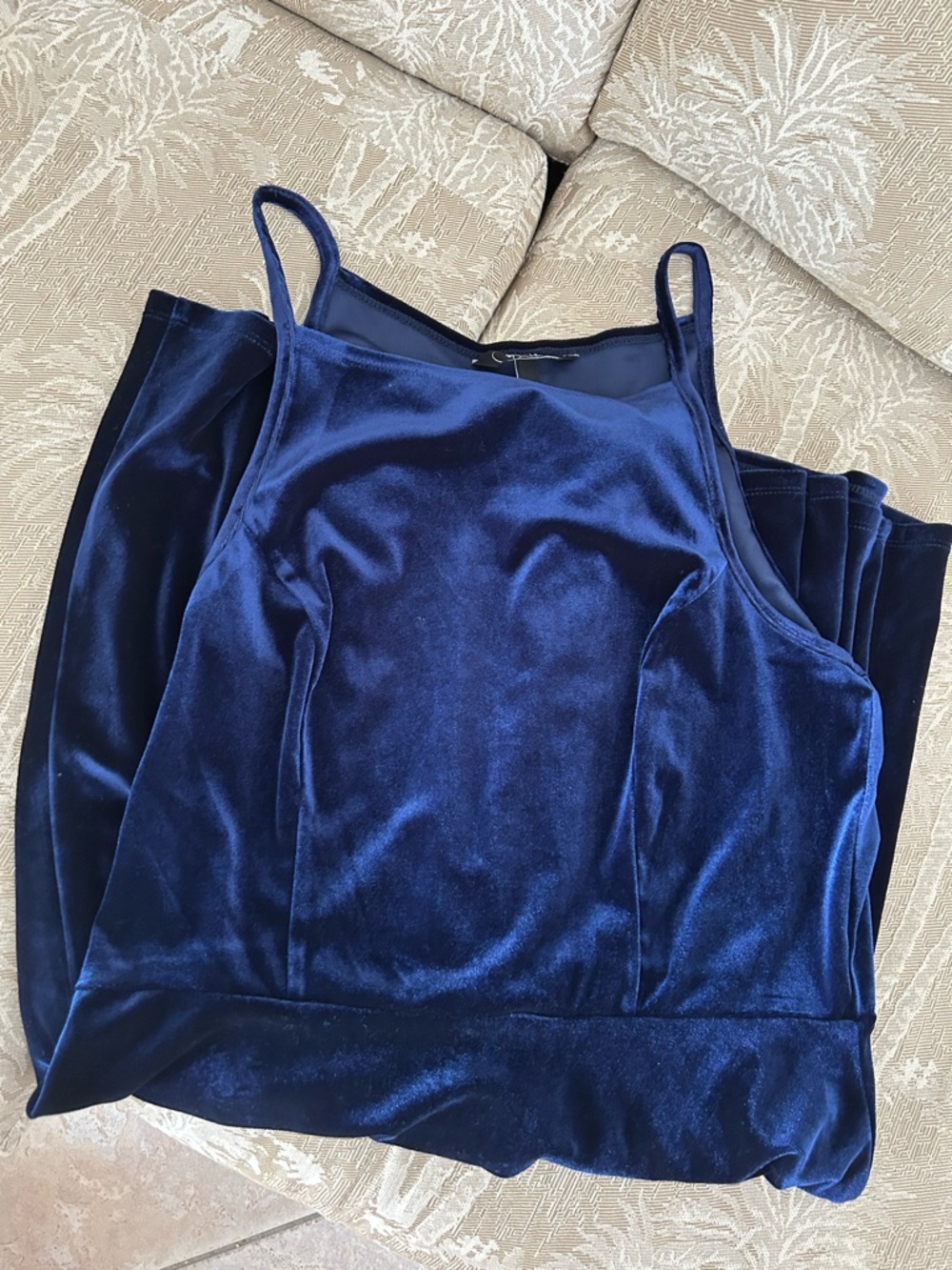 Velvet Spaghetti Strap Dress in Deep Navy